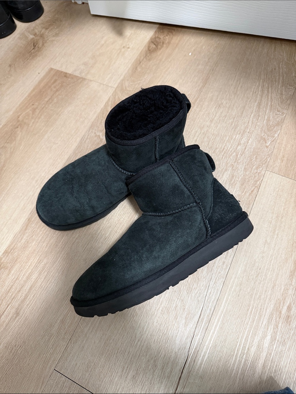 UGG Black Short Suede Shearling Ankle Booties